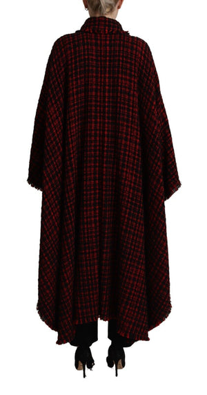 Black Red Cotton Checkered Over Coat Jacket