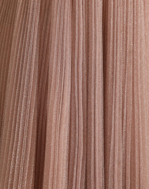 Pink One Shoulder Pleated Lame Tulle Dress