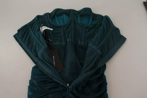 Turquoise Bustier Bodice Draped Midi Dress