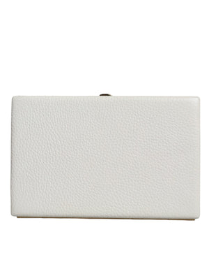 White Leather Gold Frame Clutch Evening Party Purse Bag