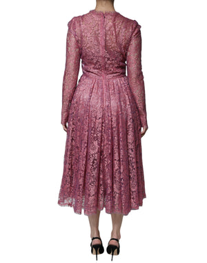 Fuchsia Floral Lace Long Sleeve Maxi Dress