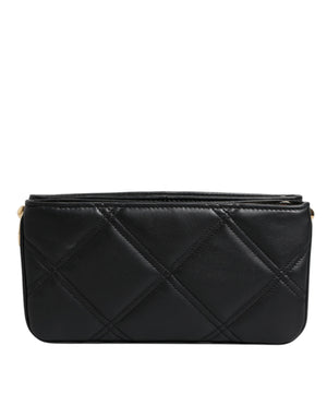 Black Leather Crystal Embellished Logo Shoulder Bag