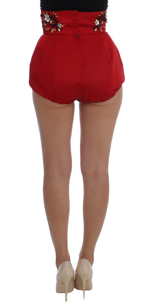 Red Silk Crystal Roses Shorts