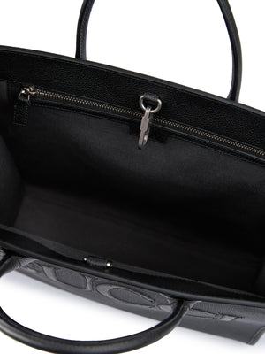 Black Leather Logo Medium Tote Bag