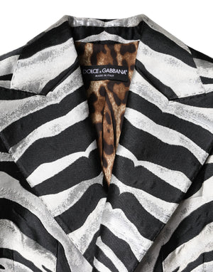 Black White Polyester Women Blazer Jacket