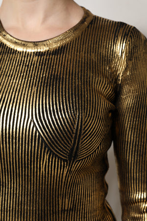 Gold Round Neck Long Sleeve Pullover Top