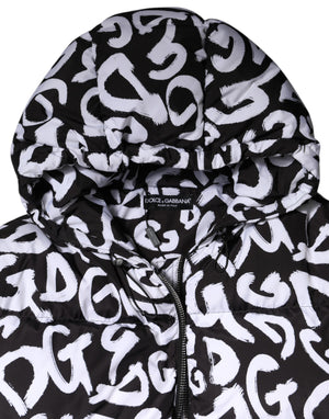 Black White DG Mania Hooded Long Coat Jacket
