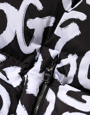 Black White DG Mania Hooded Long Coat Jacket
