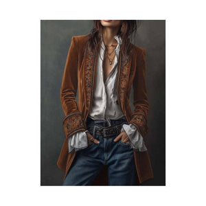 Women's Long Sleeve Solid Color Lace Velvet Jacket