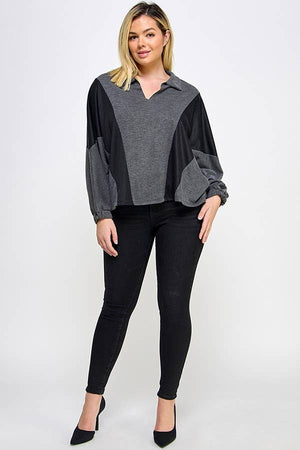Color block Balloon Sleeve Blouse