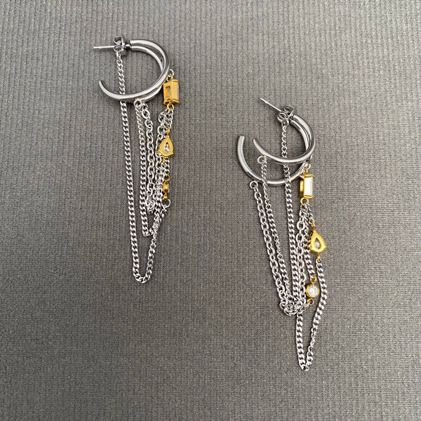 Two-Tone Crystal Cascade Chain Earrings