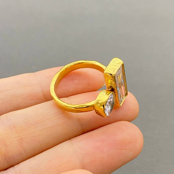 Golden Duo Crystal Open Ring