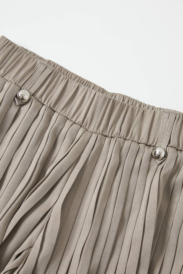 Pleated Wide Leg Pants With Knit Waist Band