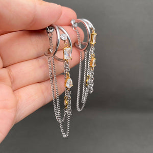 Two-Tone Crystal Cascade Chain Earrings