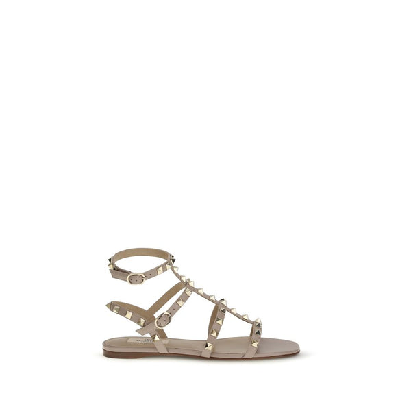 Beige Calf Leather Bos Taurus Flat Sandals