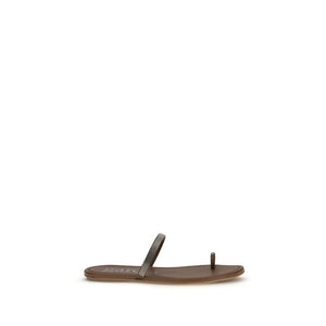 Brown Silk Flat Sandals
