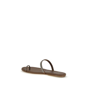 Brown Silk Flat Sandals