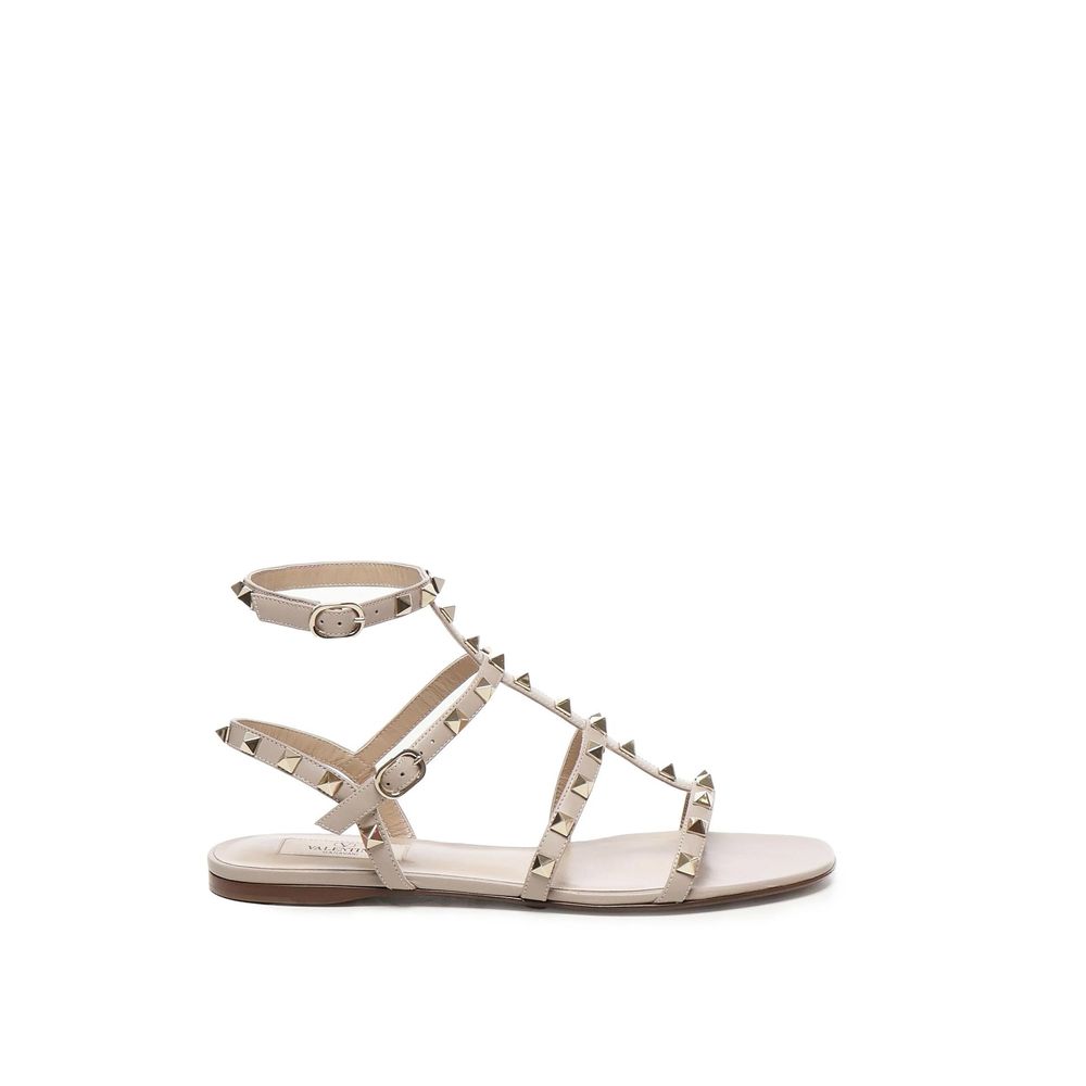 Beige Calfskin Flat Sandals