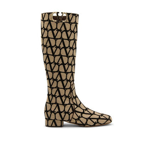 Beige Canvas Boots