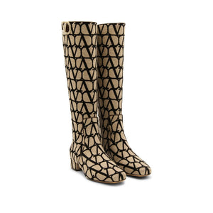 Beige Canvas Boots