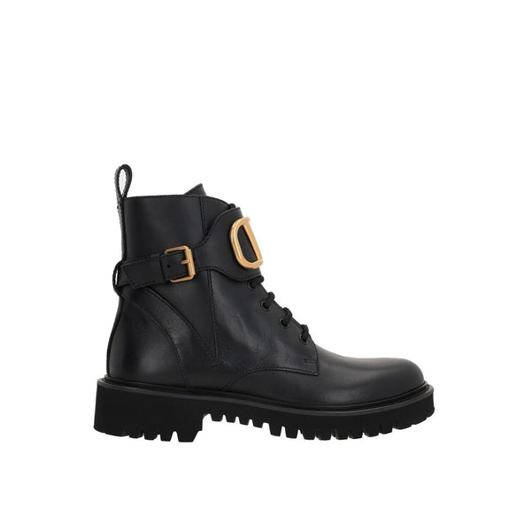 Black Calfskin Lace-Up Boots