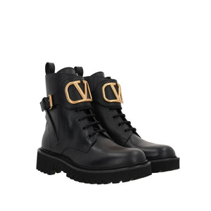 Black Calfskin Lace-Up Boots