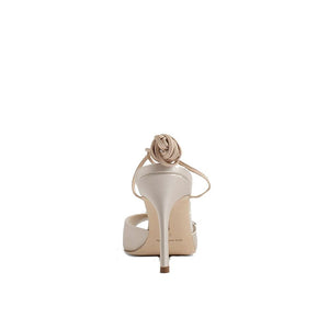 Beige Silk Stiletto Heel Sandals