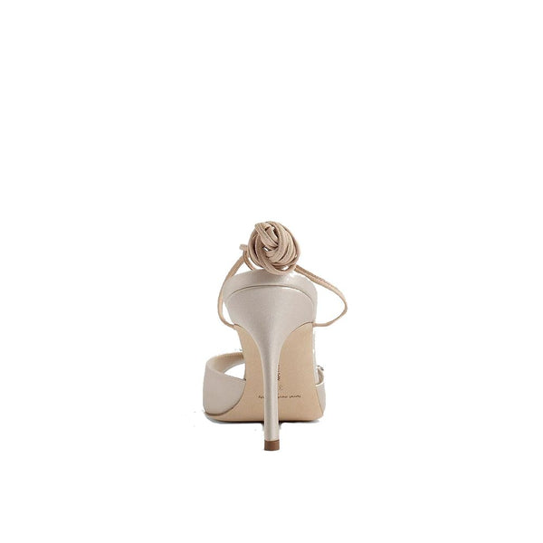 Beige Silk Stiletto Heel Sandals