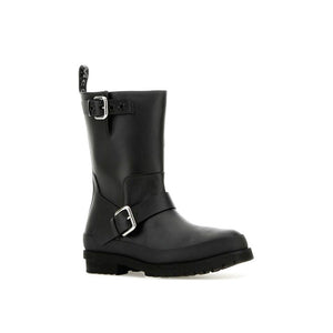 Black Polyester Lace-Up Boots