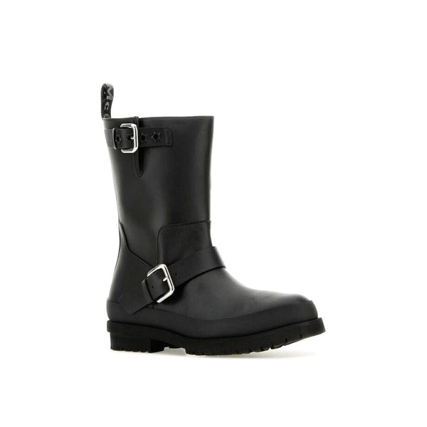 Black Polyester Lace-Up Boots