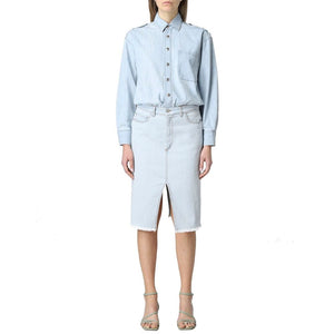 Blue Cotton Casual Dress