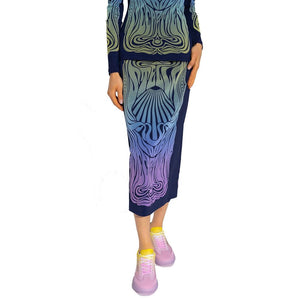 Blue Polyamide Midi Skirt