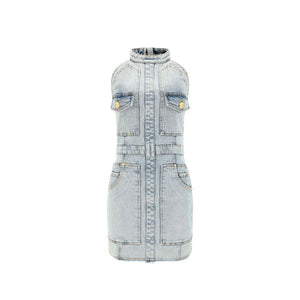 Blue Cotton Casual Dress
