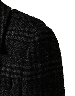 Grey Double Breasted Plaid Wool Coat Jacket
