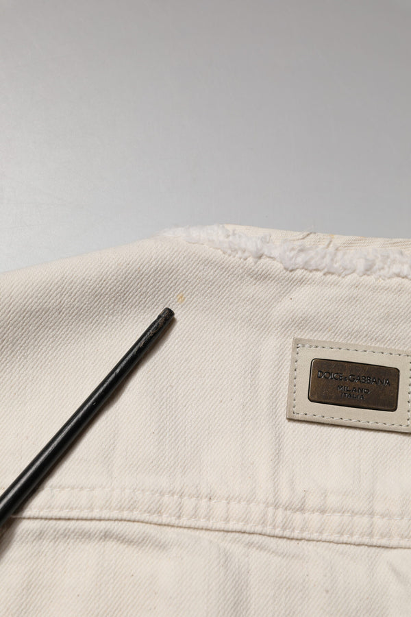 Off White Cotton Full Zip Denim Men Blouson Jacket