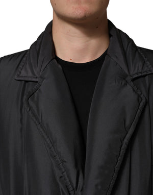 Black Silk Padded Parka Men Coat Jacket