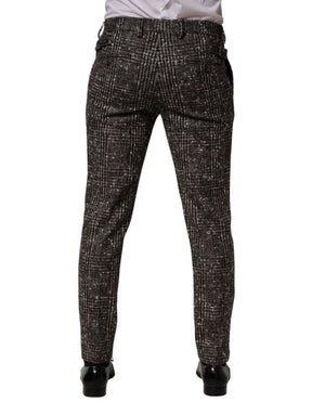 Brown Wool Plaid Skinny Dress Trouser Pants