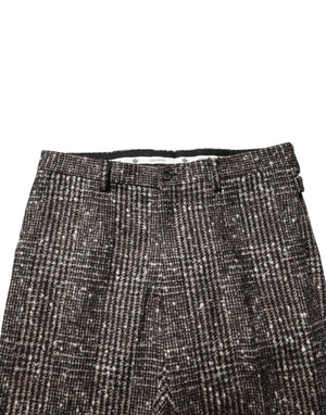 Brown Wool Plaid Skinny Dress Trouser Pants