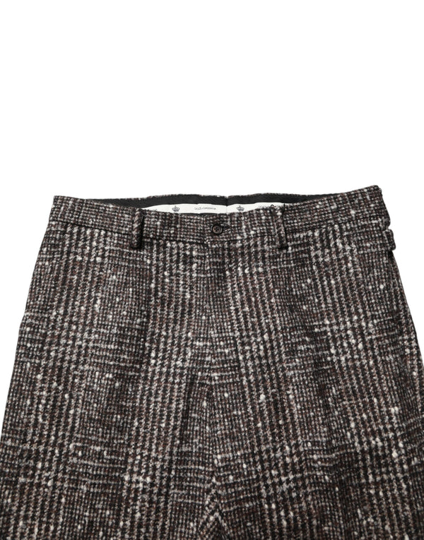 Brown Wool Plaid Skinny Dress Trouser Pants