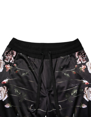 Black Floral Straight-Leg Chino Trouser Pants