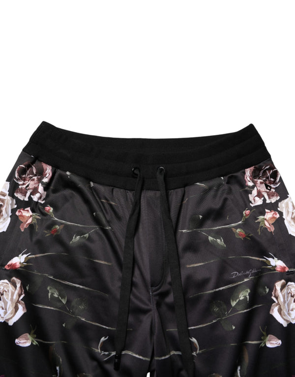 Black Floral Straight-Leg Chino Trouser Pants