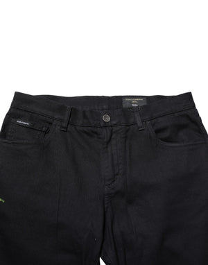 Black Floral Cotton Skinny Men Denim Jeans