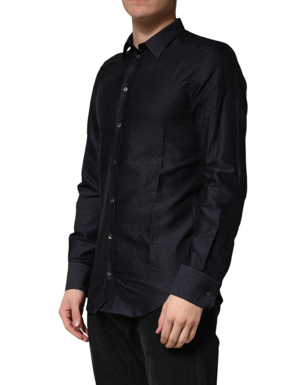 Black Dotted Cotton Collared GOLD Dress Shirt