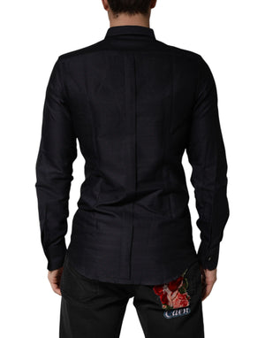 Black Dotted Cotton Collared GOLD Dress Shirt