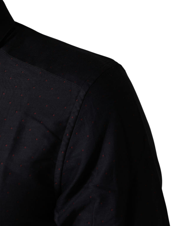Black Dotted Cotton Collared GOLD Dress Shirt