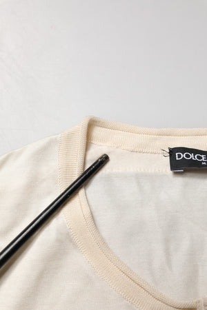 Off White Silk Logo Patch Men Henley T-shirt