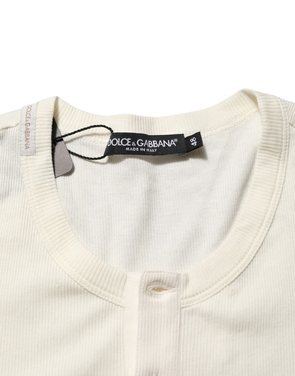 Off White Cotton Short Sleeve Henley T-shirt
