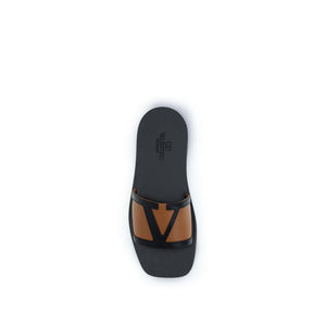 Black Goatskin Flat Sandals