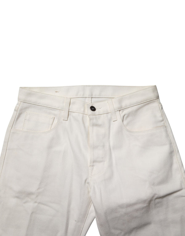 White Cotton Straight Denim Mid Waist Trouser Jeans