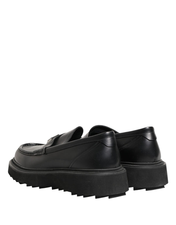 Black Leather DG Plaque Loafers Dress Shoes